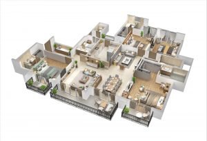 4 BHK 3D floor plan of ATS Kingston Heath residential apartments